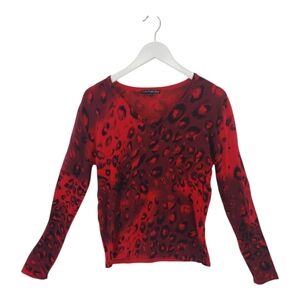 Pierri Women's Sweater Size Large in Red Leopard V Neck
